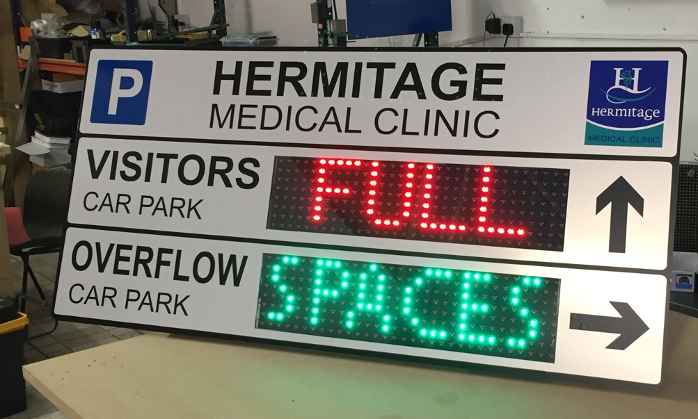 Hermitage Medical clinic car park sign, small and large programmable LED signs for business, LED programmable signs, LED message signs, LED scrolling signs,