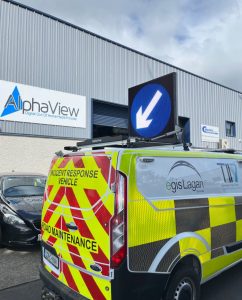 Van roof mounted LED VMS sign, motorway maintenance vehicle LED sign, LED road sign on the van