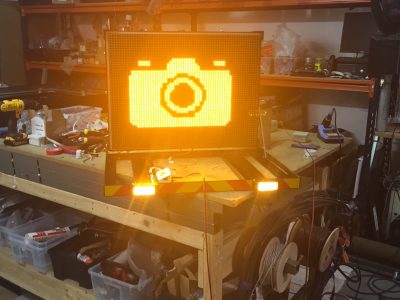 Van roof mounted LED VMS sign, motorway maintenance vehicle LED sign, LED road sign on the van - Amber / medium size with manual lift - speed camera