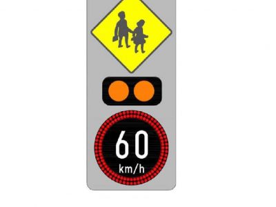 Road sign LED traffic children crossing with speed limit